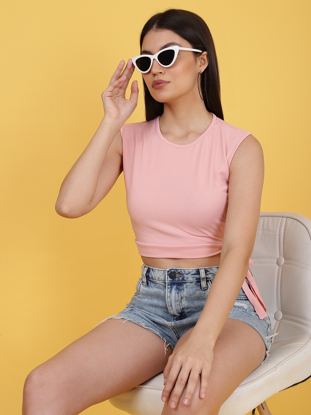 

Wool Trees Round Neck Crop Top, Pink
