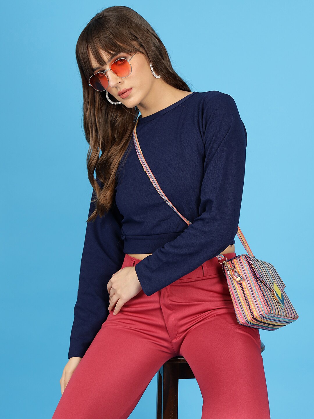 

Wool Trees Round Neck Crop Top, Blue