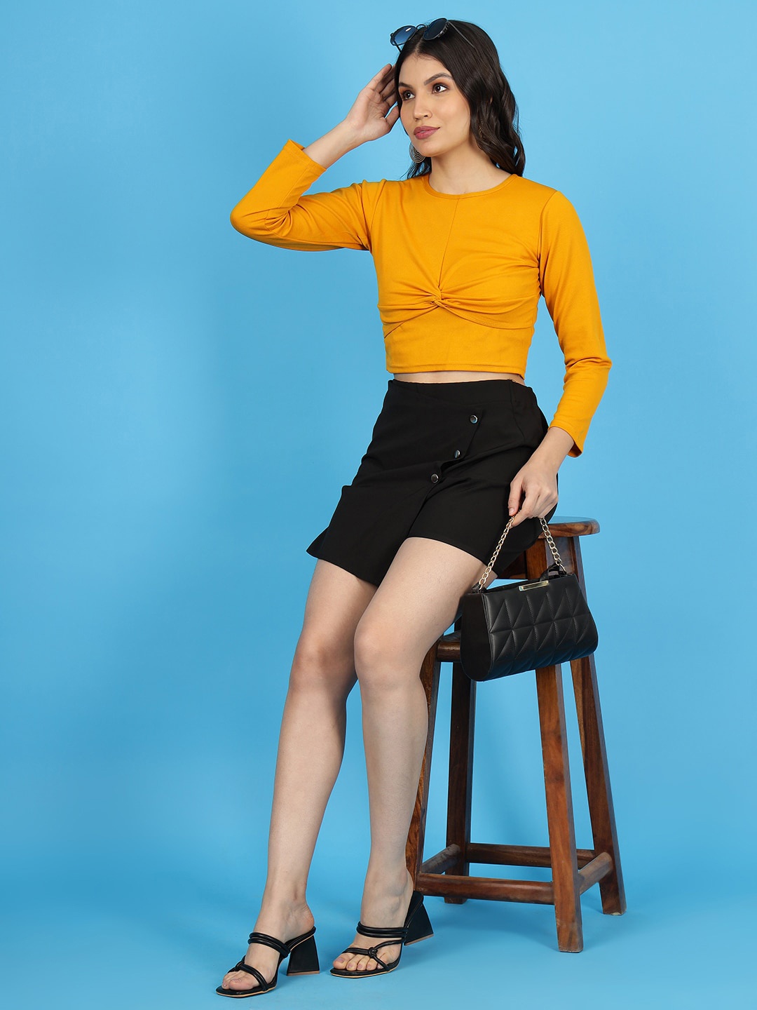 

Wool Trees Round Neck Crop Top, Mustard