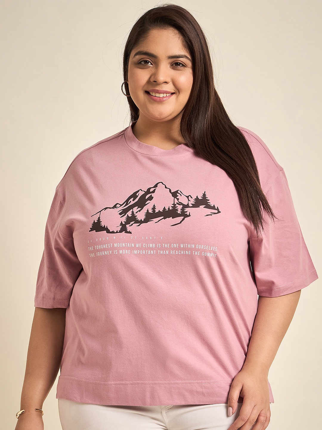 

Sztori Typography Printed Plus Size T-shirt, Pink