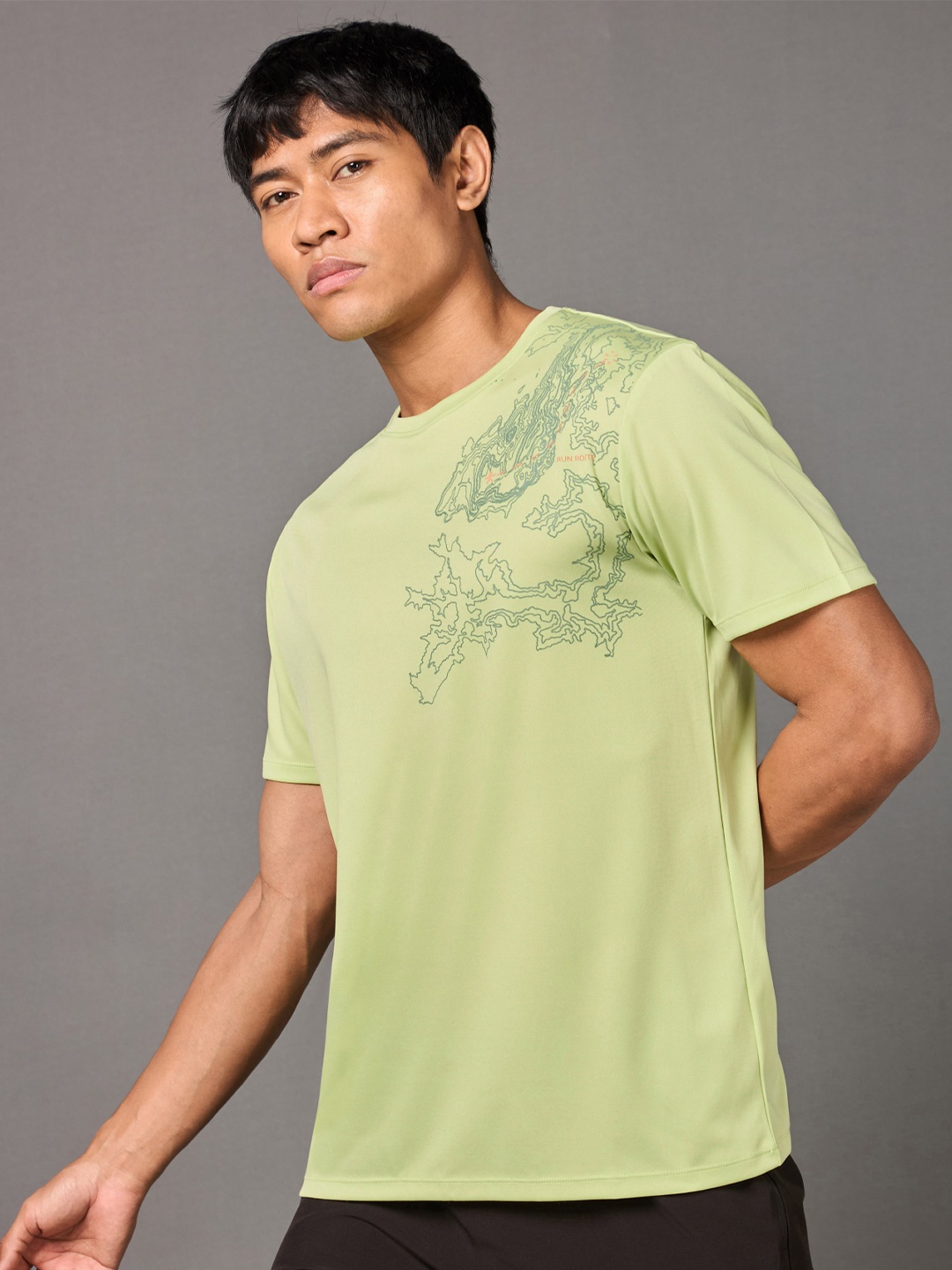 

CULT Men Round Neck Printed Trail Running T-shirt, Green