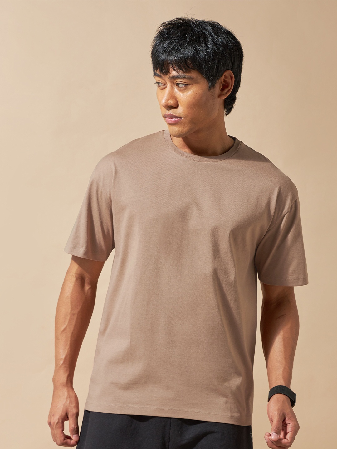 

CULT Men Relaxed Fit Moisture Wicking Pure Cotton T-shirt, Khaki