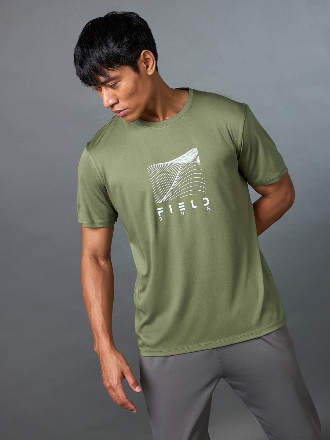 

CULT Mens Moisture Wicking Round Neck Field Running Printed T-shirt, Olive