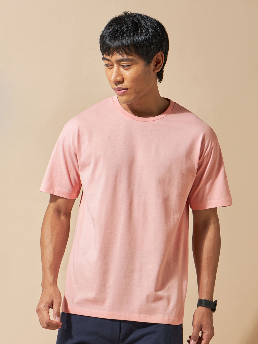 

CULT Men Pure Cotton Regular Fit T-shirt, Peach