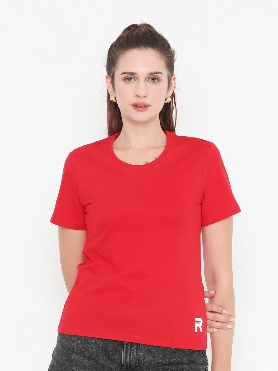 

Rivolta Round Neck Short Sleeves Cotton T-shirt, Red