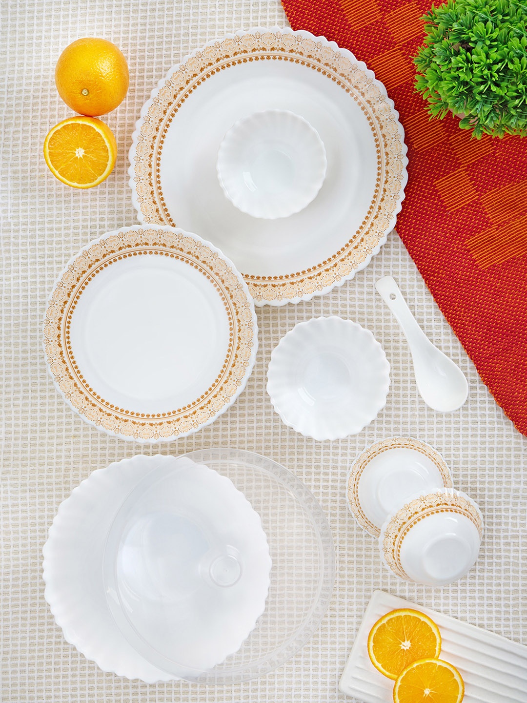 

Larah by BOROSIL Jupiter White & Yellow 44 Pieces Printed Opalware Dinner Set