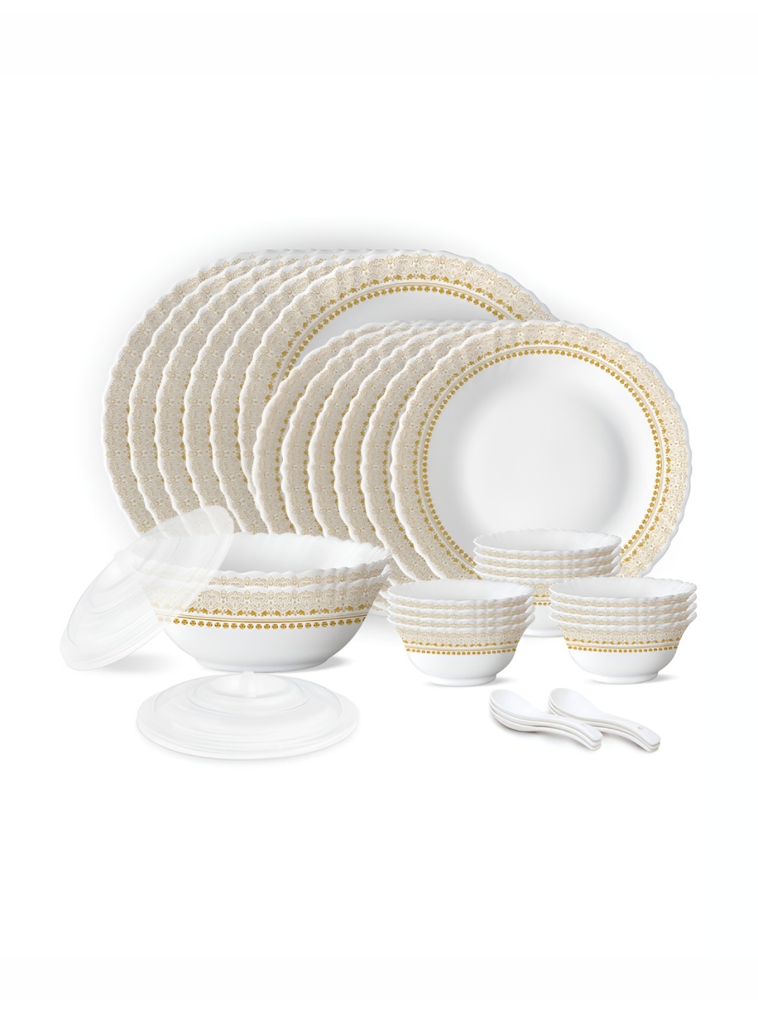 Larah by BOROSIL Arche Jupiter Series Jupiter White 34 Pcs Printed Crockery Dinner Set