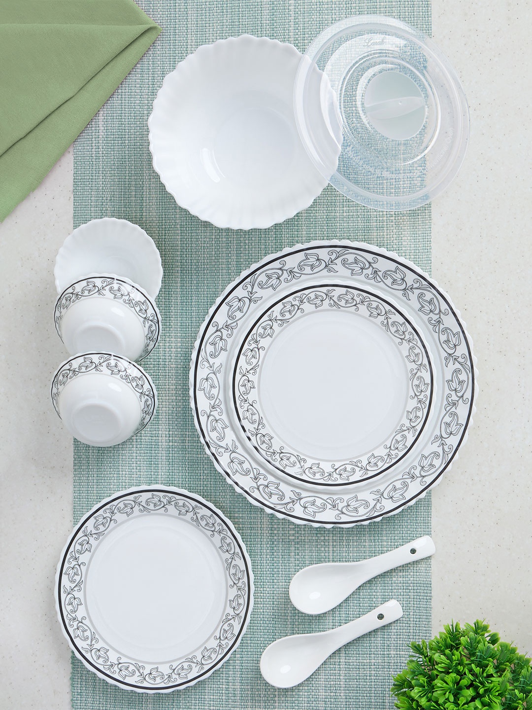 

Larah by BOROSIL Orwin Jupiter White & Grey 34 Pcs Printed Dinner Set