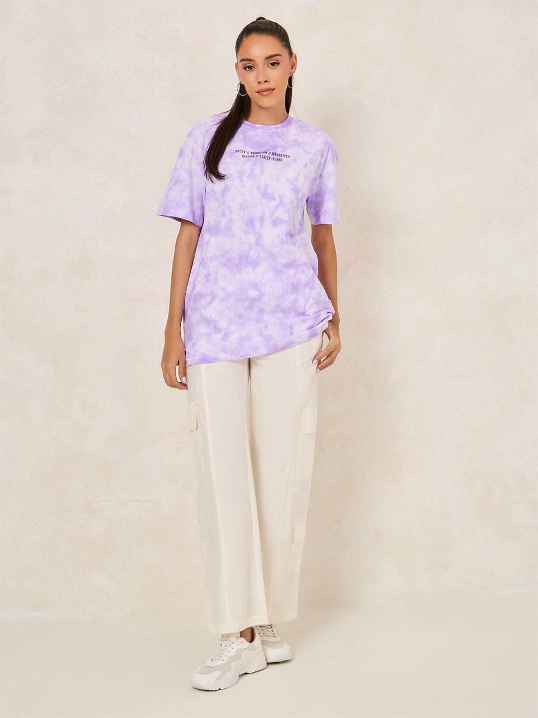 

Styli Tie and Dye Drop-Shoulder Sleeves T-shirt, Purple