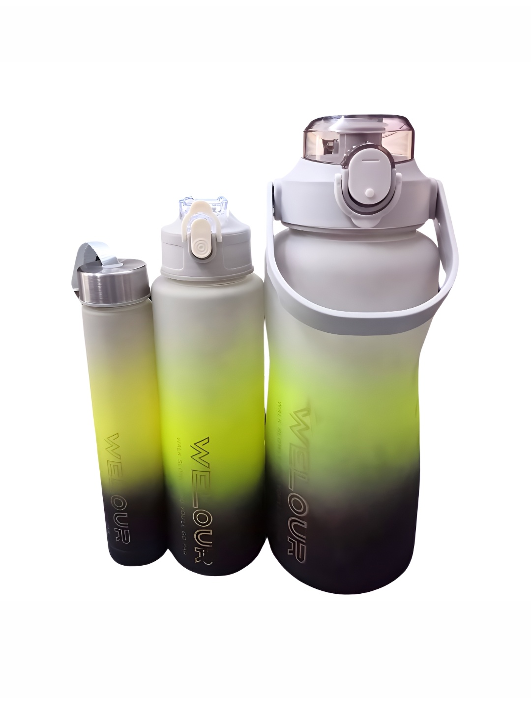 

WELOUR Yellow 3 Pieces Plastic Printed Water Bottles
