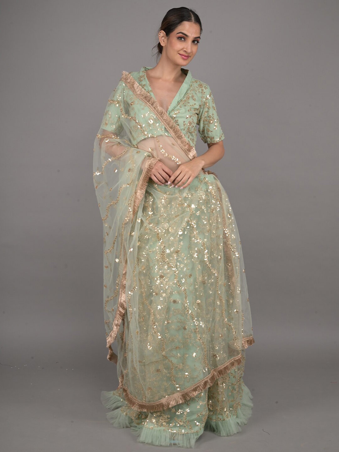 

ODETTE Embellished Ready to Wear Lehenga & Blouse With Dupatta, Sea green