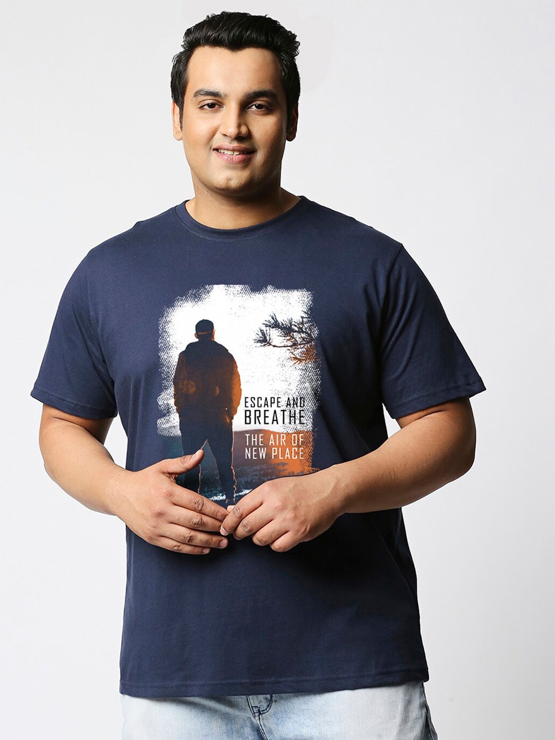 

Bewakoof Plus Graphic Printed Pure Cotton T-shirt, Blue