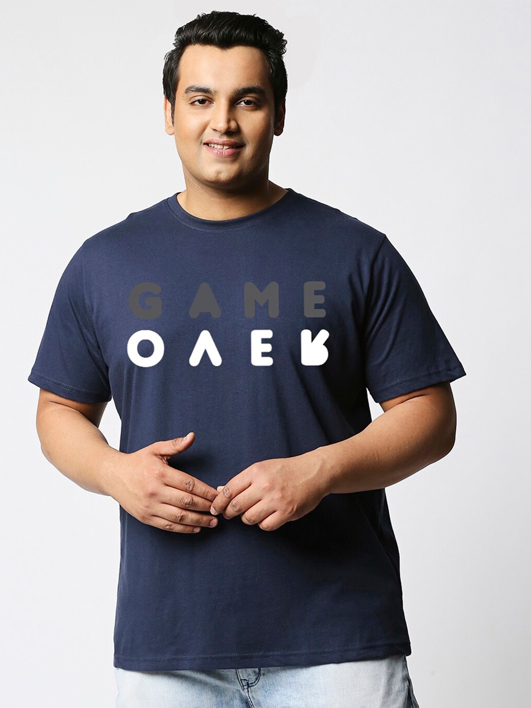 Bewakoof Men Graphic Printed Plus Size T-shirt, Blue