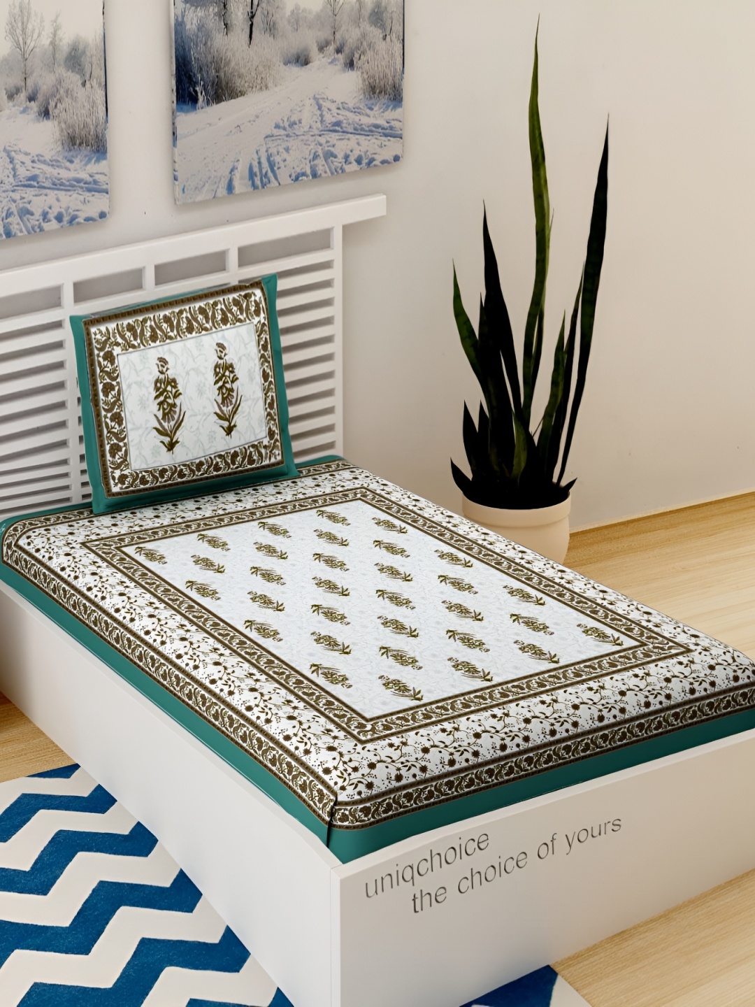 

PHOEBEE Grey & White Ethnic Motifs 120 TC Single Bedsheet with 1 Pillow Covers