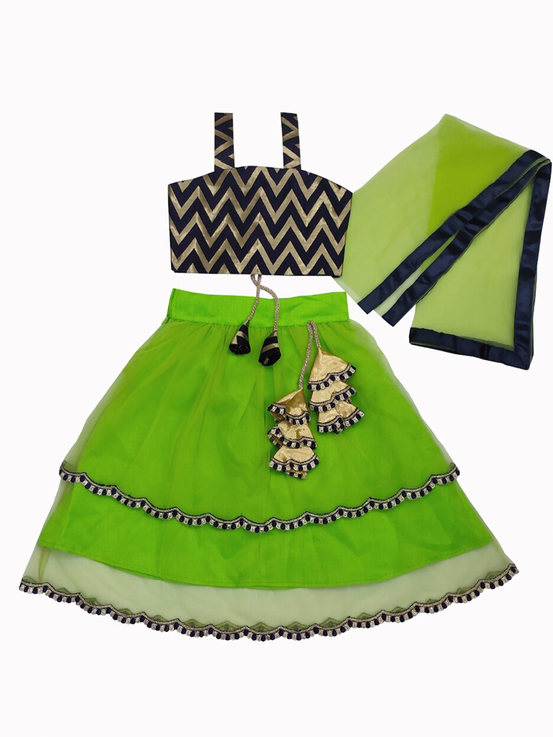 

BAESD Girls Thread Work Ready to Wear Lehenga & Blouse With Dupatta, Green