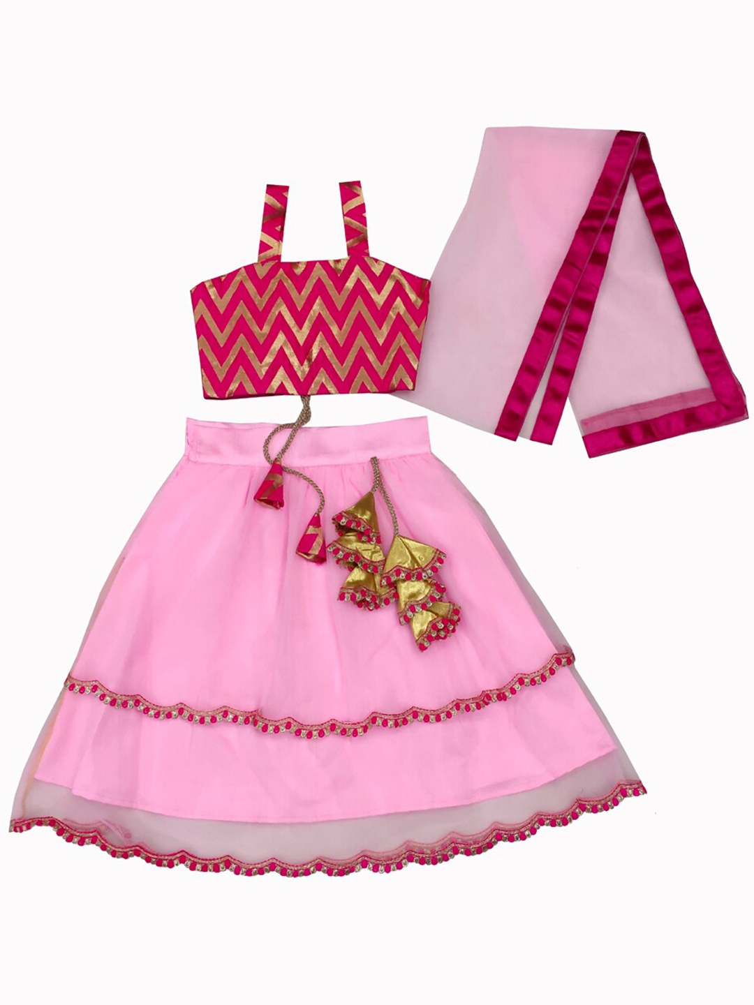 

BAESD Girls Printed Ready to Wear Lehenga & Blouse With Dupatta, Pink