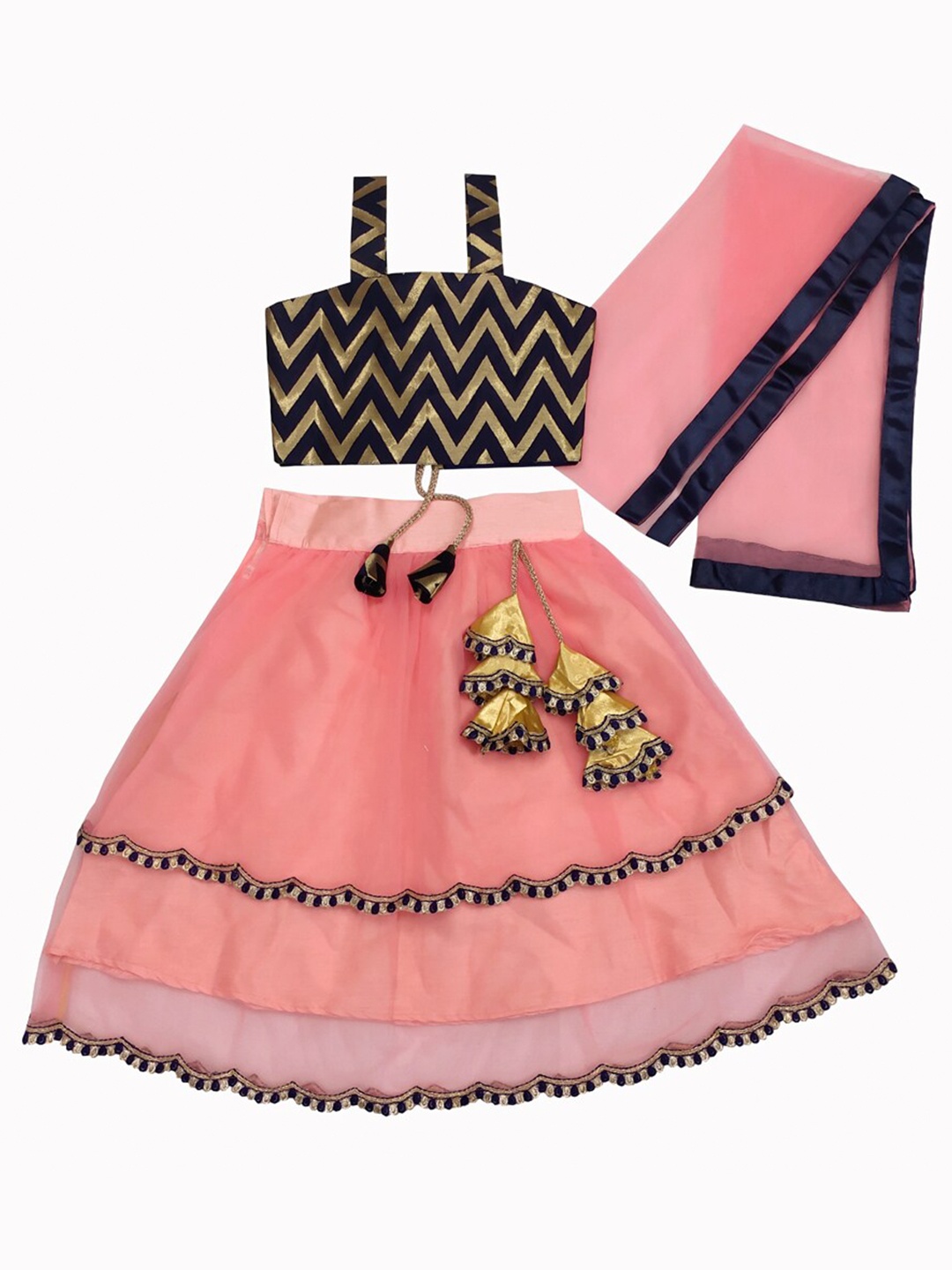 

BAESD Girls Thread Work Ready to Wear Lehenga & Blouse With Dupatta, Peach