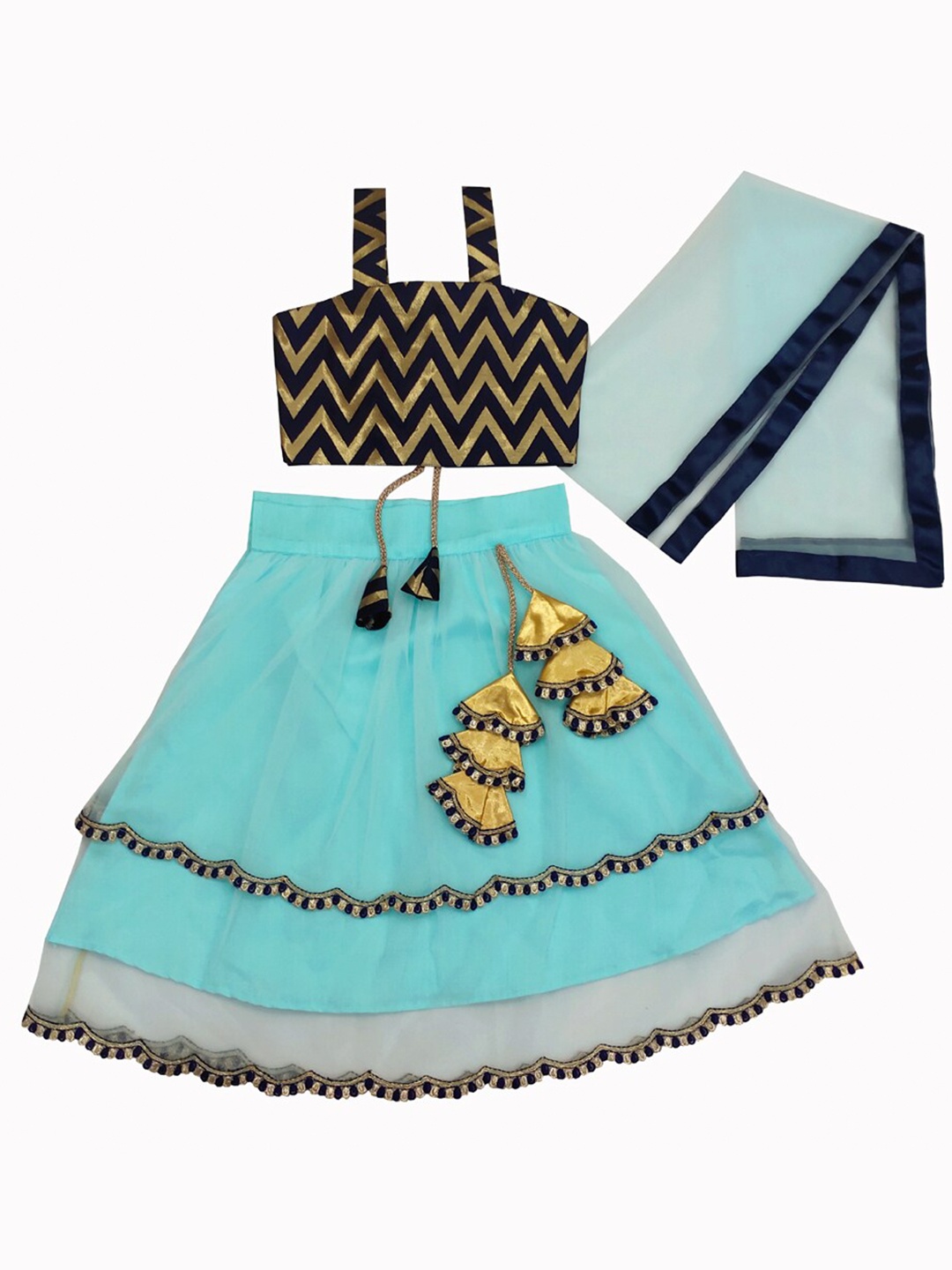 

BAESD Girls Printed Ready to Wear Lehenga & Blouse With Dupatta, Sea green