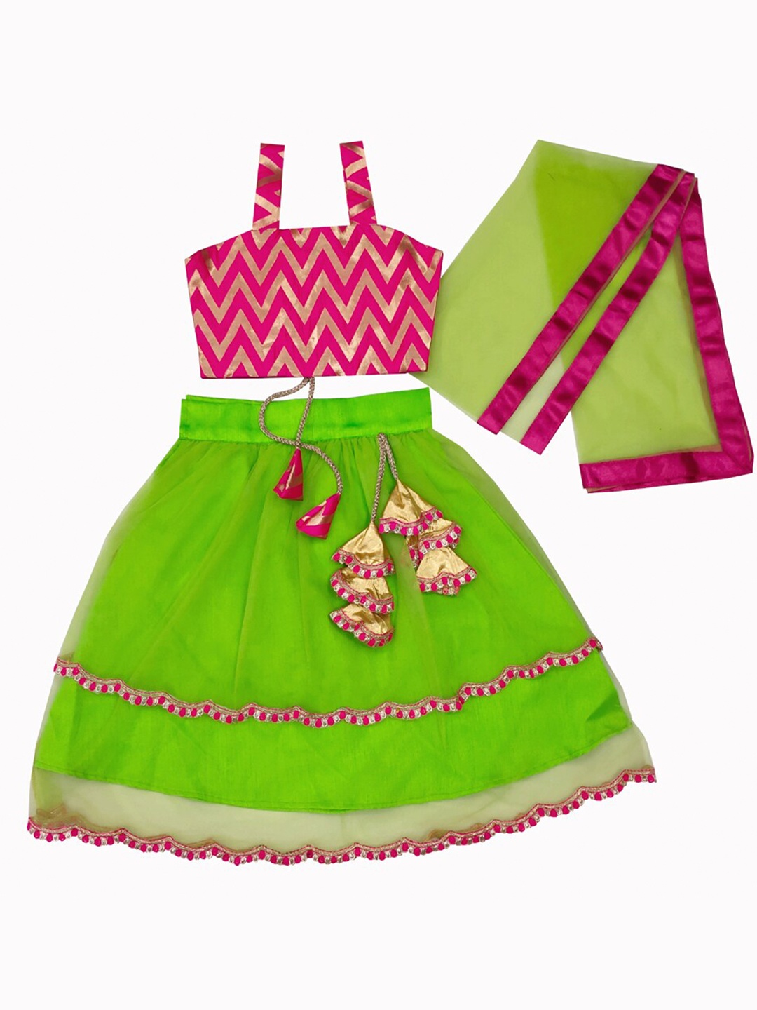 

BAESD Girls Printed Ready to Wear Lehenga & Blouse With Dupatta, Green