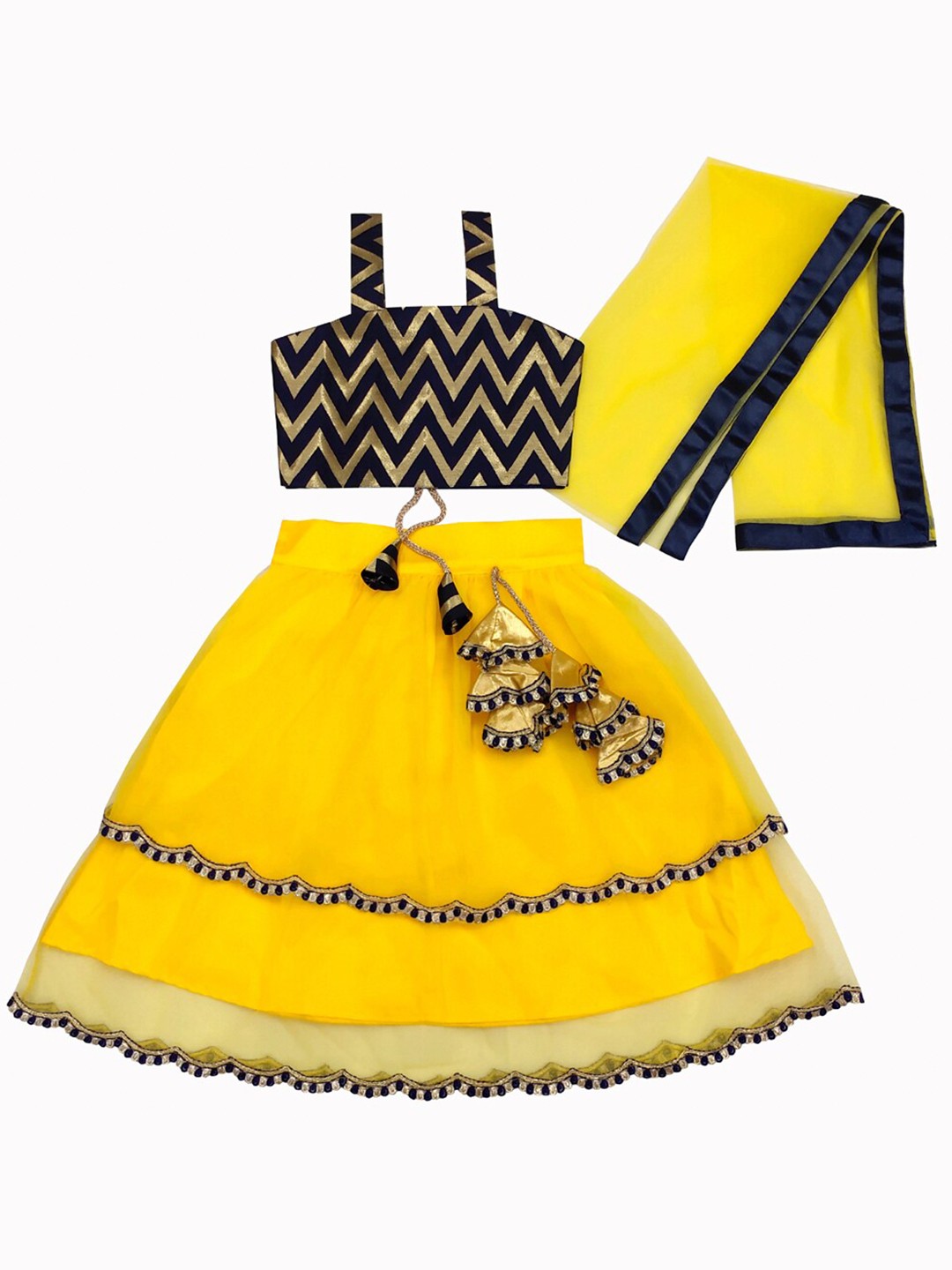 

BAESD Girls Printed Ready to Wear Lehenga & Blouse With Dupatta, Yellow