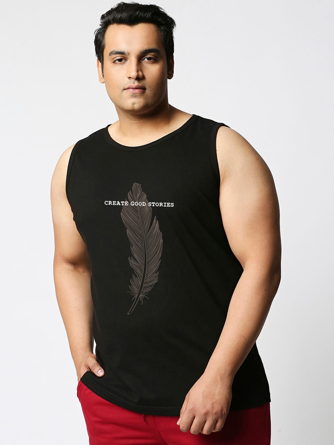 

Bewakoof Plus Size Graphic Printed Pure Cotton Vest, Black