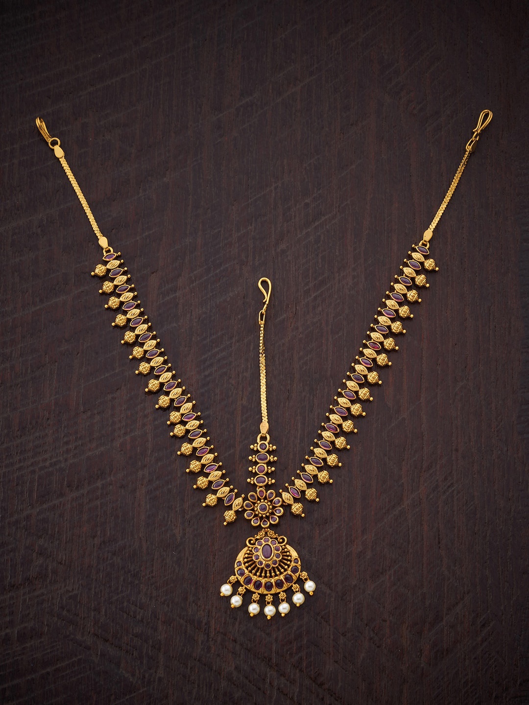 

Kushal's Fashion Jewellery Gold-Plated Artificial Beads Studded Matha Patti Head Jewellery