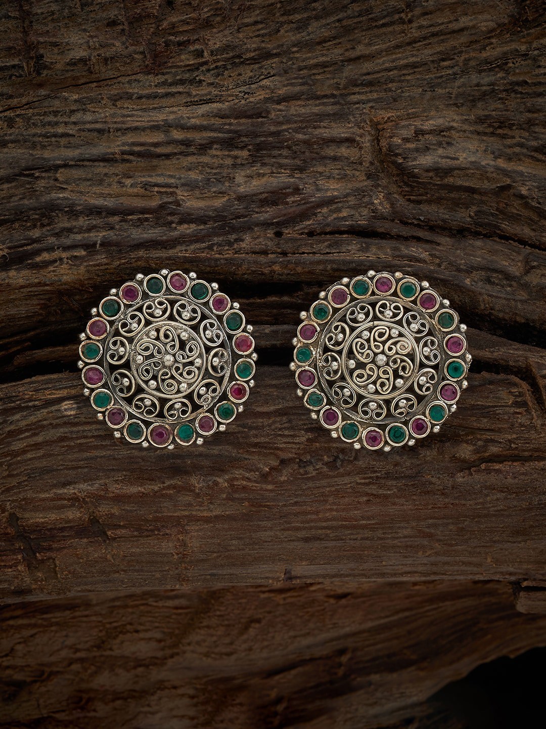 

Kushal's Fashion Jewellery Silver Zircon Rhodium-Plated Studs Earrings, Red