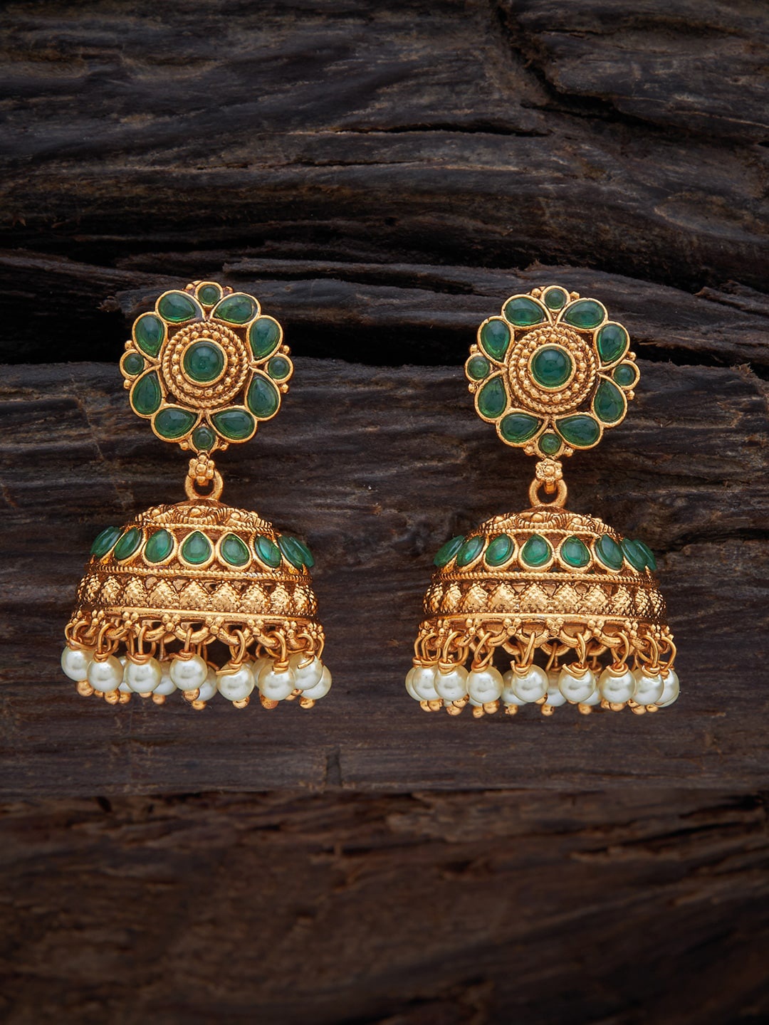 

Kushal's Fashion Jewellery Gold-Plated Stones Studded Dome Shaped Jhumkas