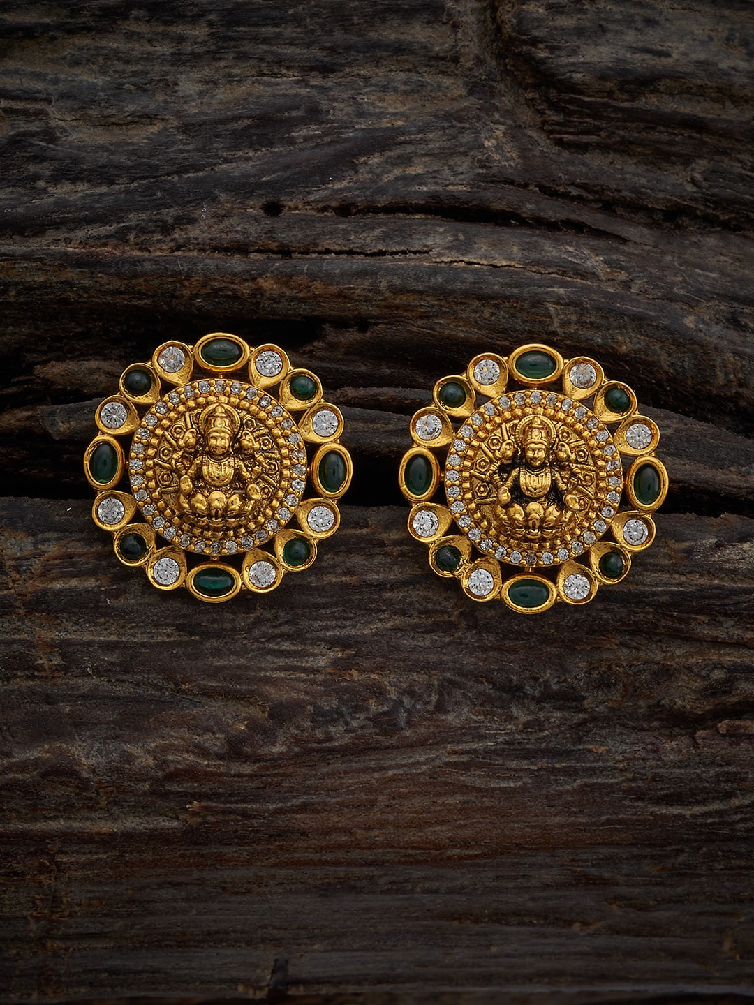 

Kushal's Fashion Jewellery Gold-Plated Stones Studded Floral Temple Studs Earrings