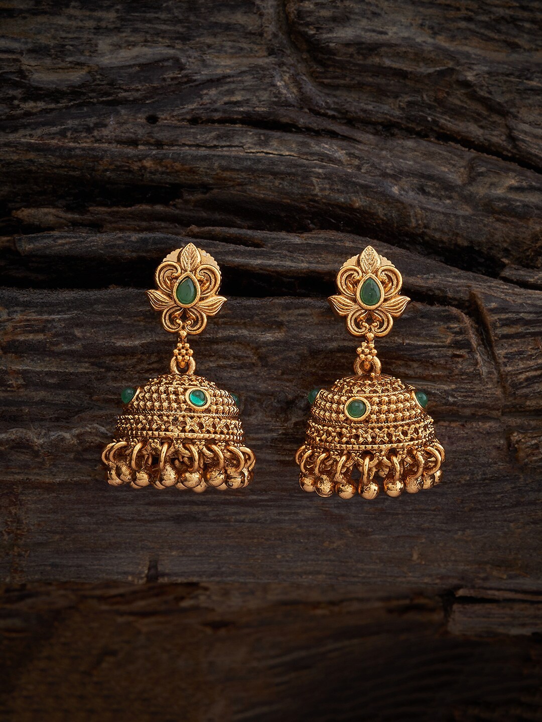 

Kushal's Fashion Jewellery Gold-Plated Stones Studded Dome Shaped Jhumkas