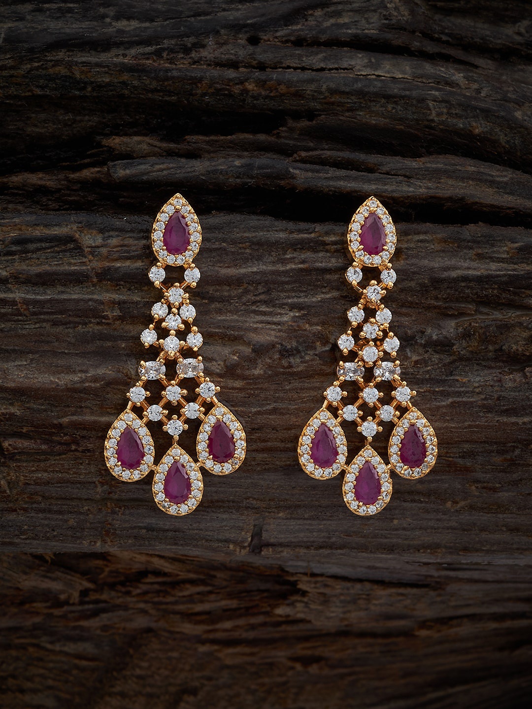 

Kushal's Fashion Jewellery Gold-Plated Cubic Zirconia Studded Contemporary Drop Earrings