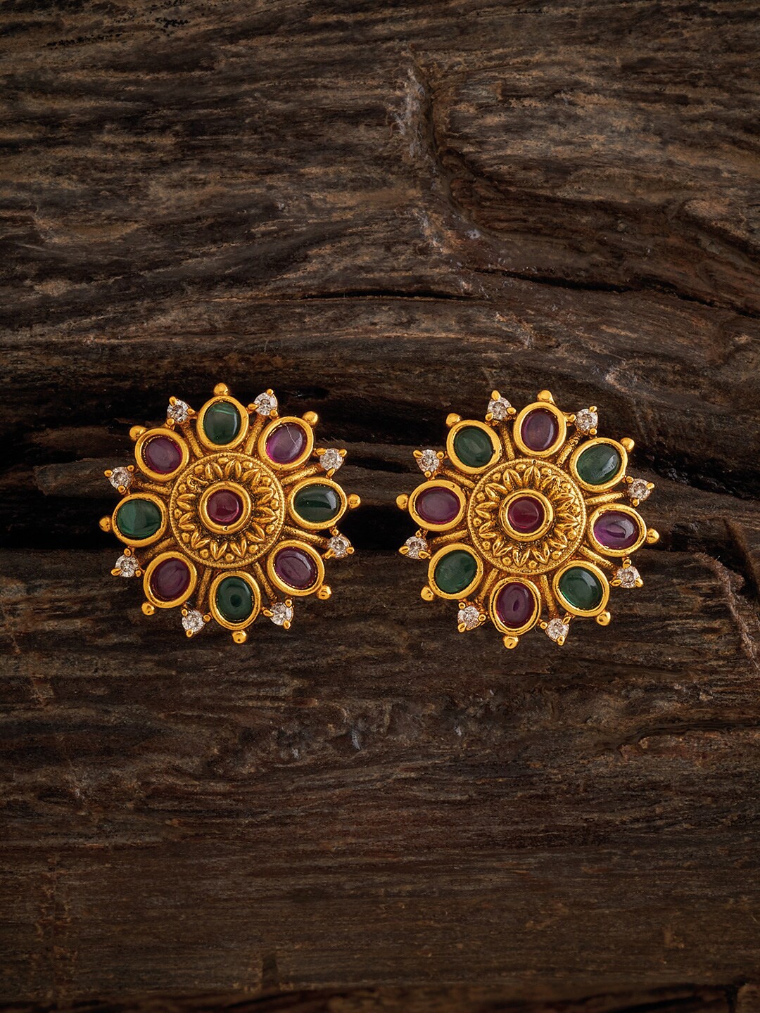 

Kushal's Fashion Jewellery Antique Gold-Plated Ruby Studded Stud Earrings