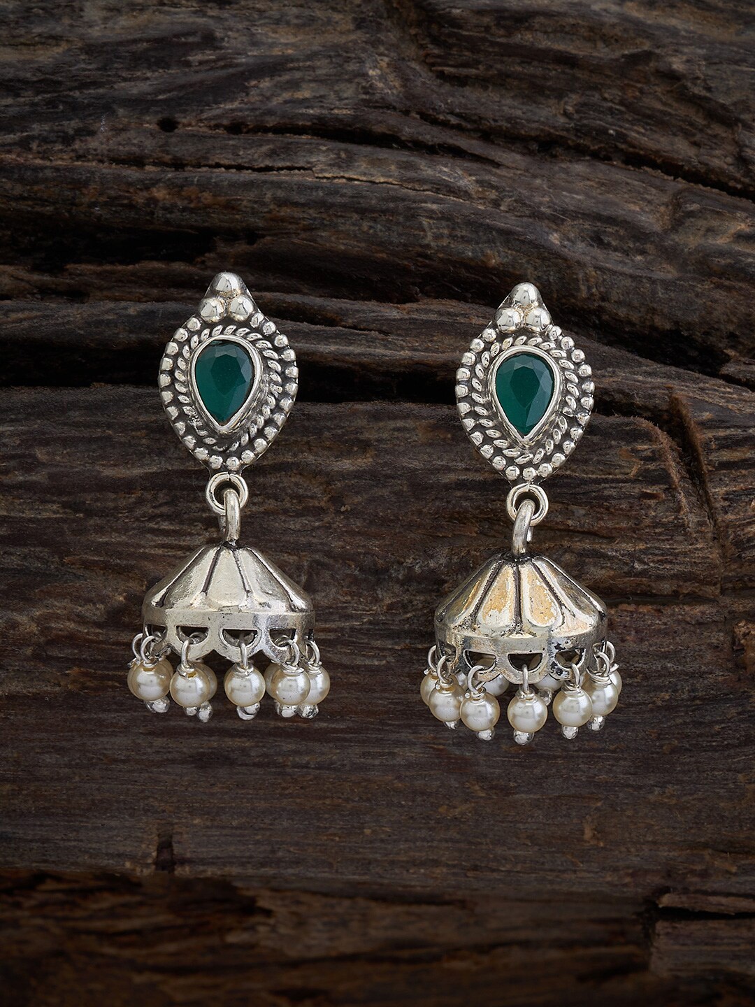 

Kushal's Fashion Jewellery Oxidised Silver Rhodium-Plated Dome Shaped Jhumkas