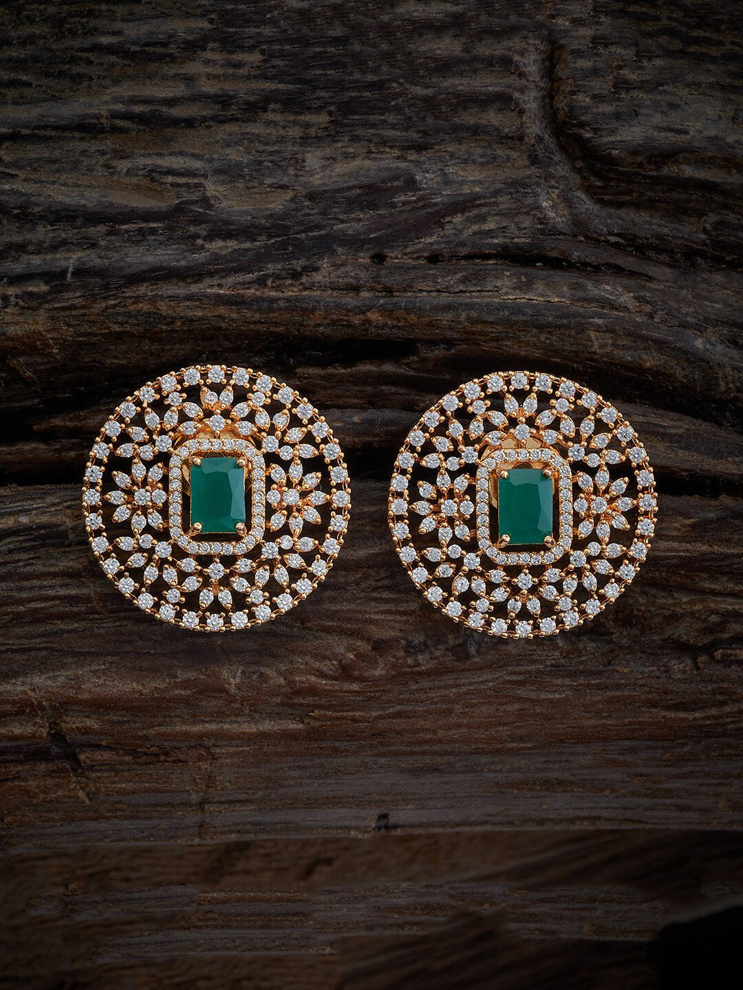 

Kushal's Fashion Jewellery Gold-Plated Cubic Zirconia Studded Circular Stud Earrings