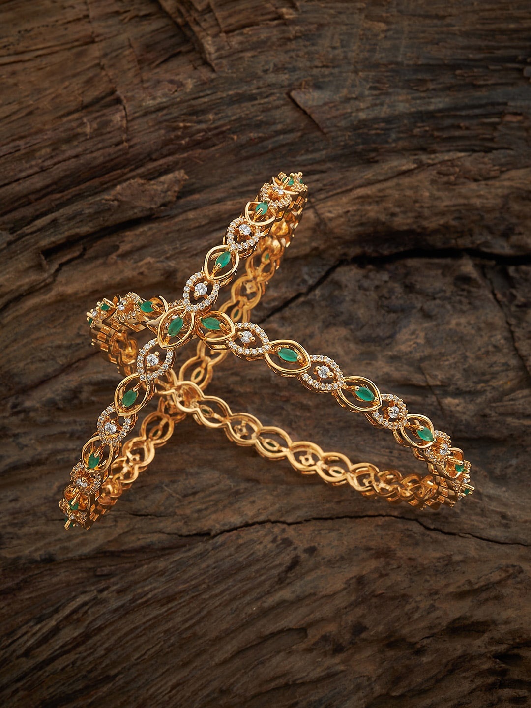 

Kushal's Fashion Jewellery Set Of 2 Gold-Plated Cubic Zirconia Studded Bangles