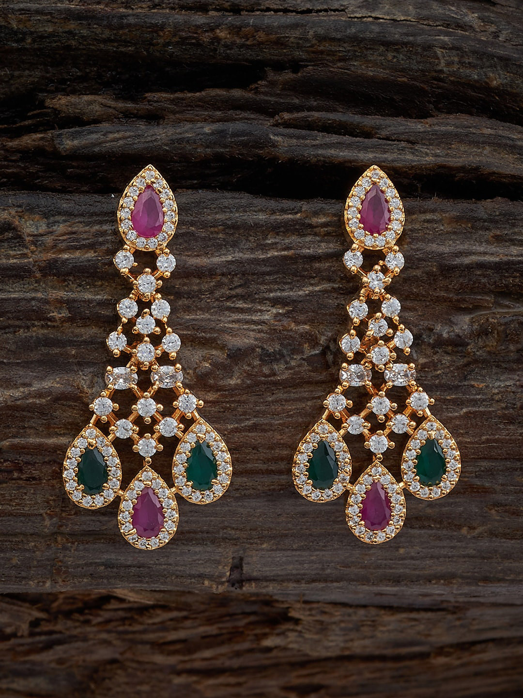 

Kushal's Fashion Jewellery Gold-Plated Cubic Zirconia Studded Contemporary Drop Earrings, Red