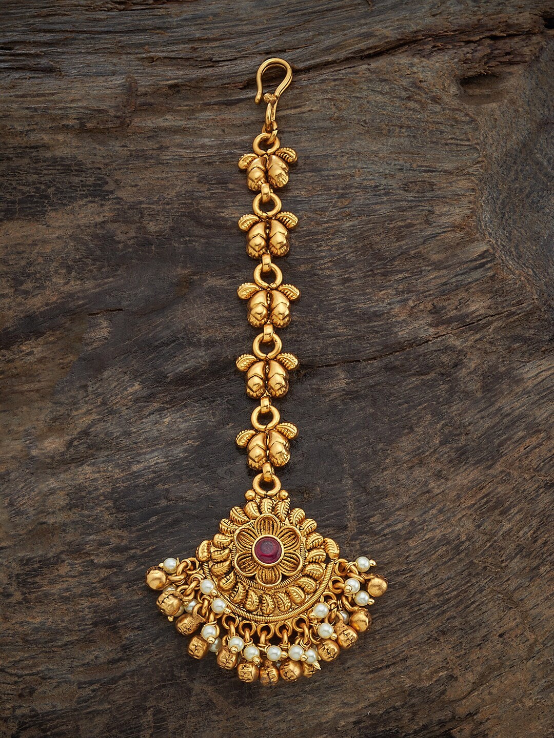 

Kushal's Fashion Jewellery Gold-Plated Artificial Beads Studded Maang Tikka