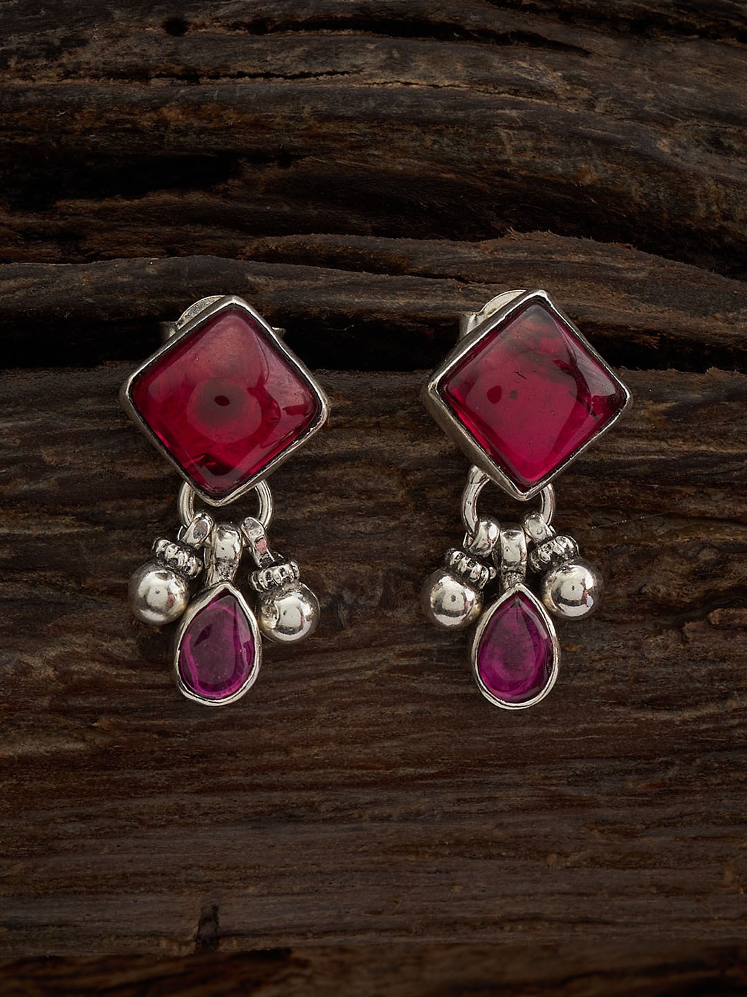 

Kushal's Fashion Jewellery Silver Artificial Stones Studded Drop Earrings, Red