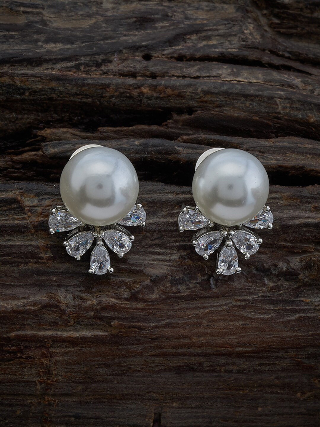 

Kushal's Fashion Jewellery Rhodium-Plated Cubic Zirconia Studded Stud Earrings, Silver