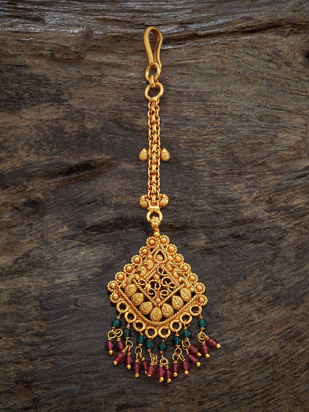 

Kushal's Fashion Jewellery 92.5 Pure Silver Artificial Stones Studded Maang Tikka, Gold