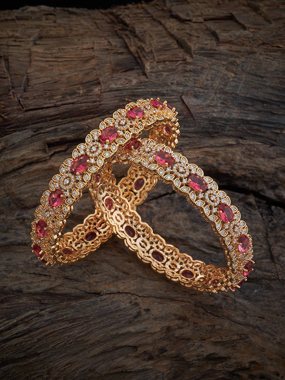 

Kushal's Fashion Jewellery Set Of 2 Gold Plated Cubic Zirconia Studded Bangles