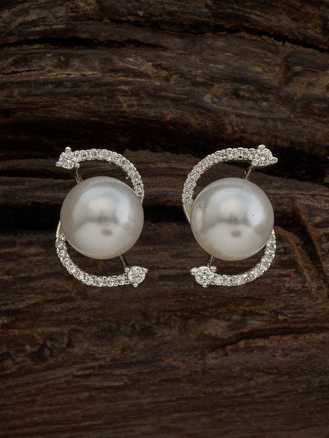

Kushal's Fashion Jewellery Rhodium-Plated Zircon Studded Contemporary Studs Earrings, White