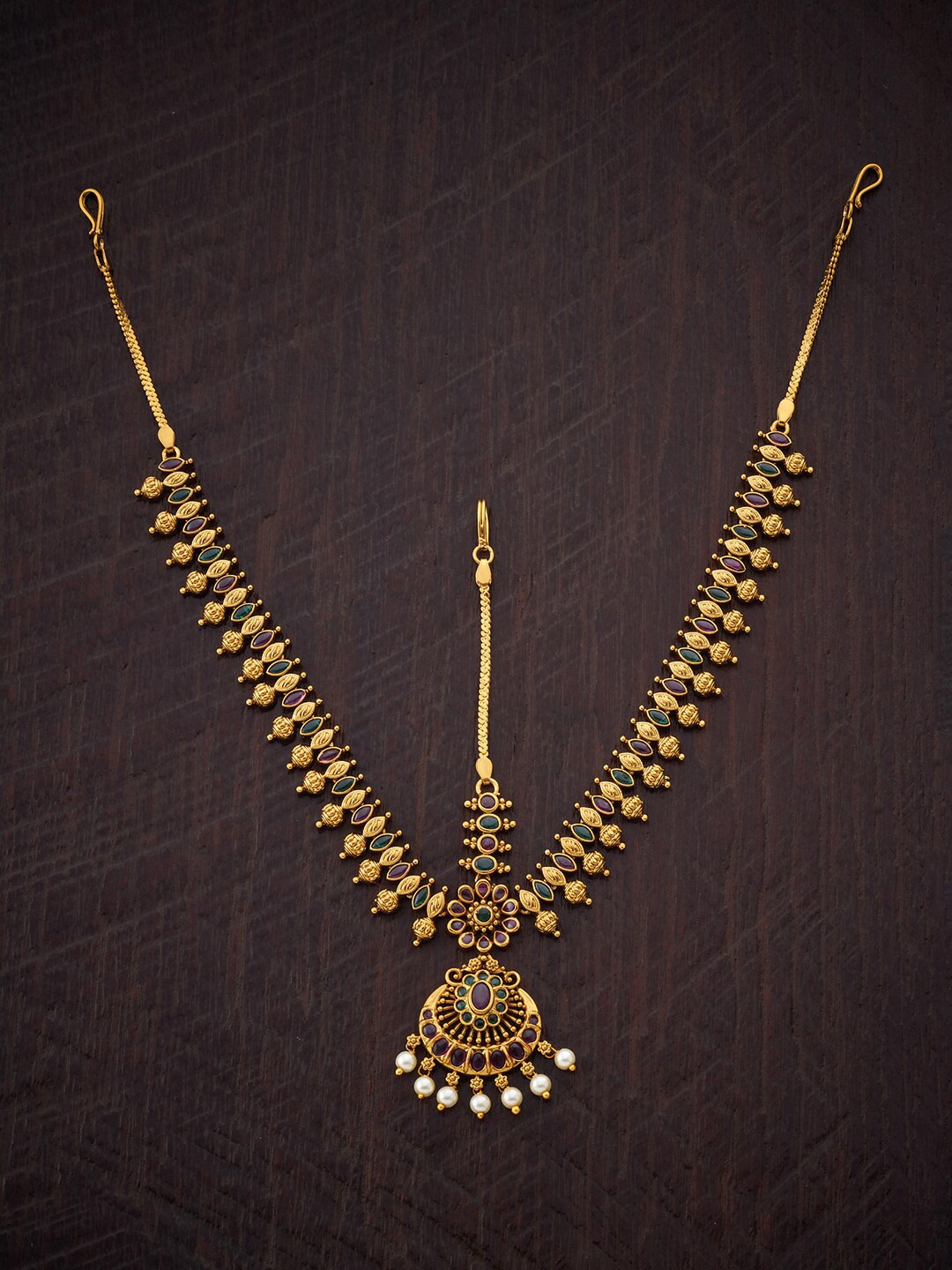 

Kushal's Fashion Jewellery Gold-Plated Artificial Beads Studded Matha Patti Head Jewellery