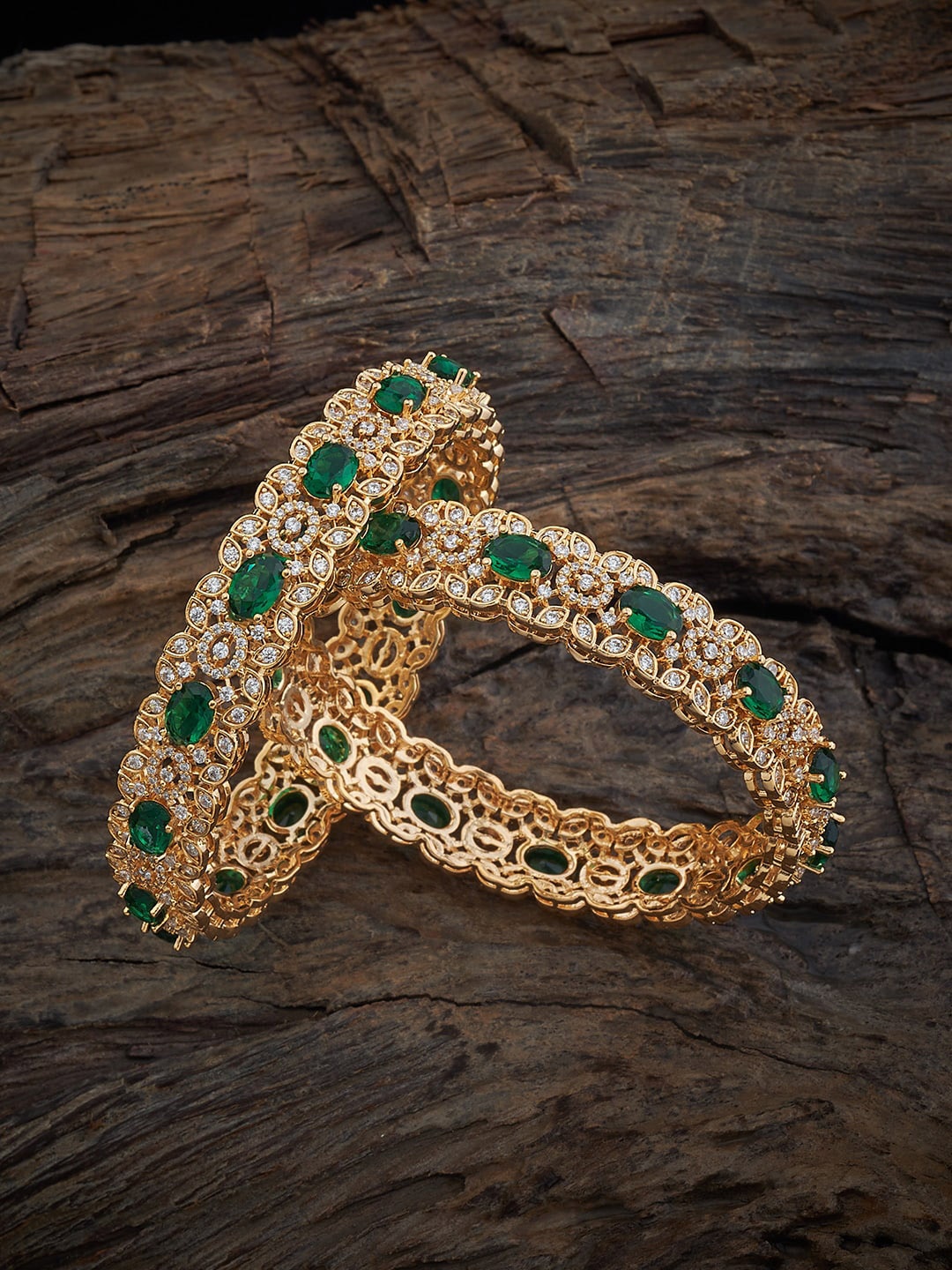 

Kushal's Fashion Jewellery Set Of 2 Gold-Plated Cubic Zirconia Studded Bangles
