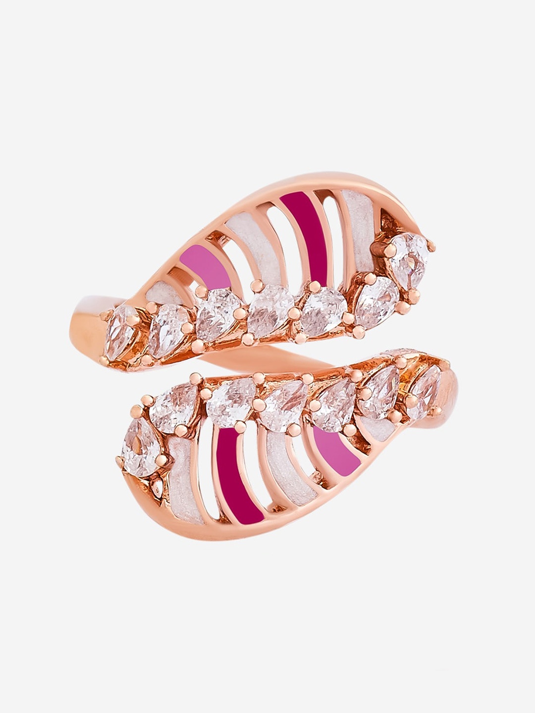 

Kushal's Fashion Jewellery Rose Gold-Plated CZ-Stone Studded Floral Finger Ring