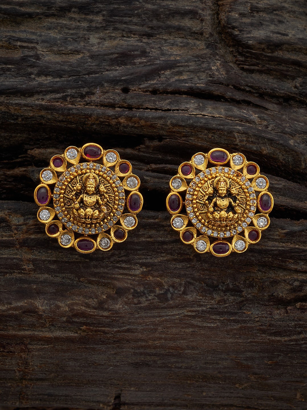 

Kushal's Fashion Jewellery Gold Plated Artificial Stones Antique Studs Earrings