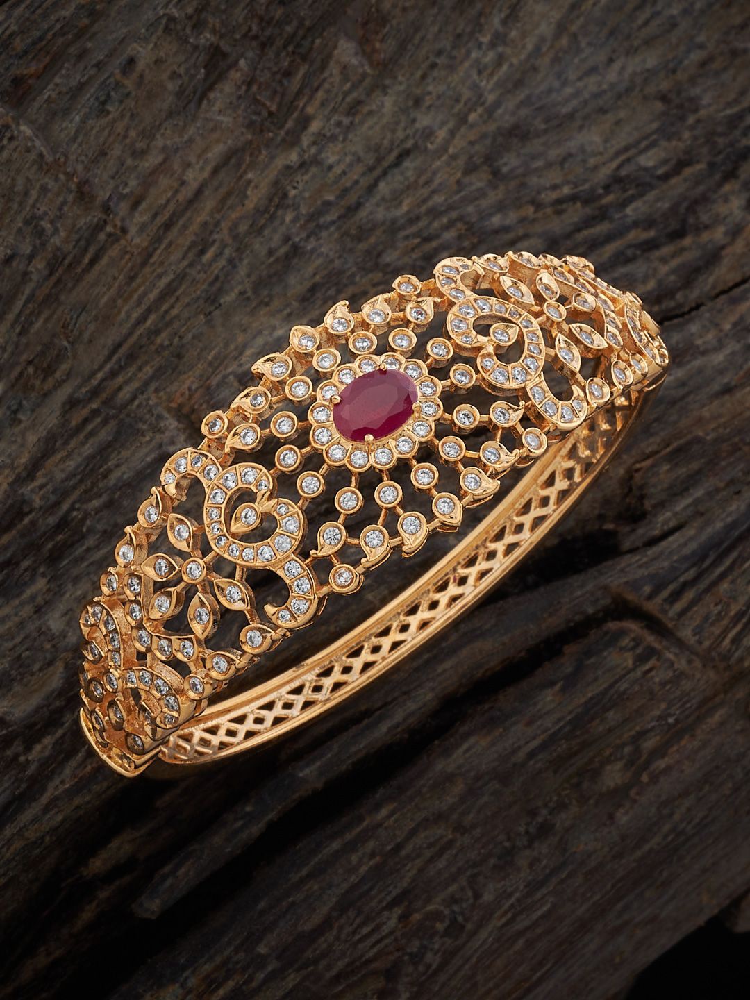 

Kushal's Fashion Jewellery Women Ruby Gold-Plated Zircon Kada Bracelet