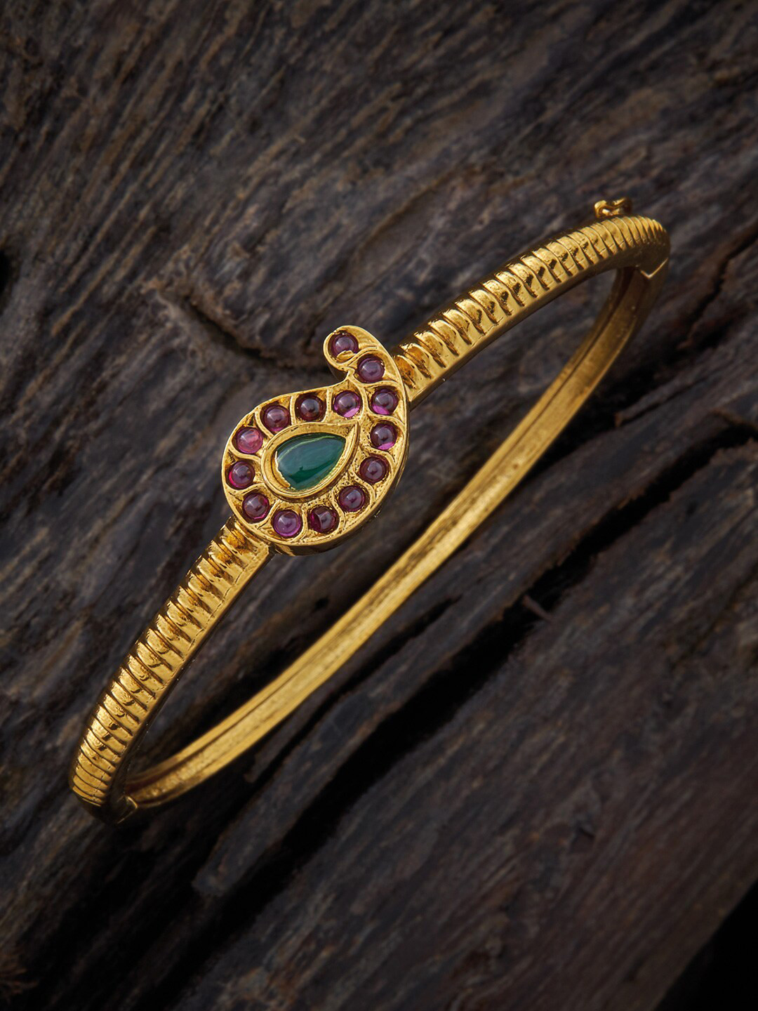 

Kushal's Fashion Jewellery Women Antique Gold-Plated Ruby Kada Bracelet