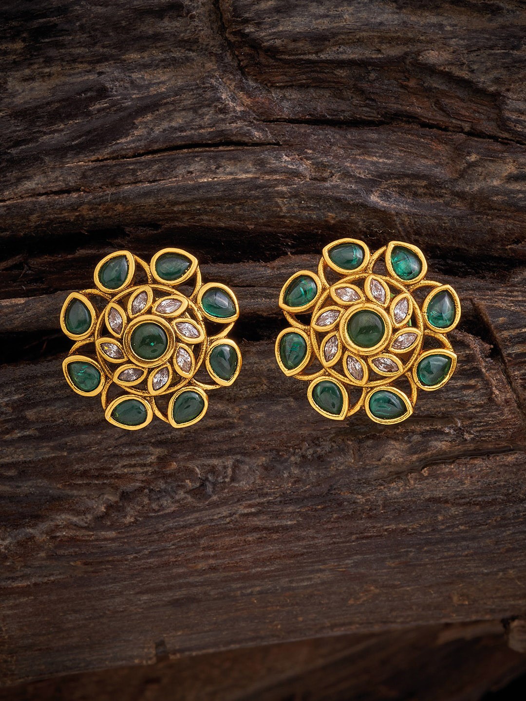 

Kushal's Fashion Jewellery Gold-Plated Artificial Stones Studded Circular Studs Earrings, Green