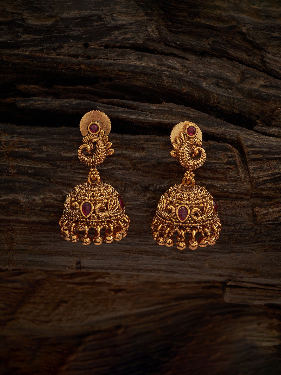 

Kushal's Fashion Jewellery Gold Plated Artificial Stones Antique Jhumkas